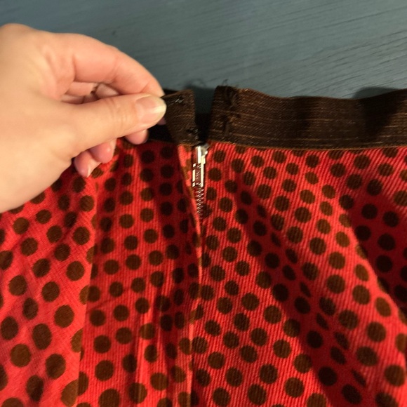 Free People Orange/ Brown Polka Dot Full Skirt, Size 8 - Picture 8 of 9